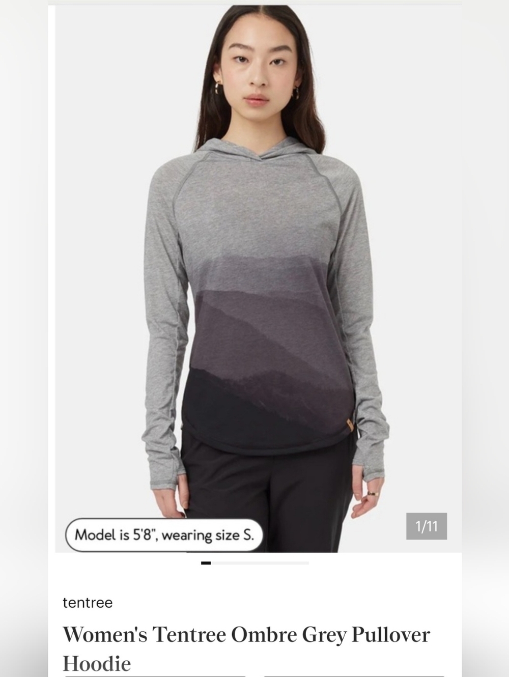 tentree Women's Gray Ombre Hooded Long-Sleeve Shirt